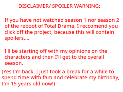 Official Opinions of TDI Reboot! (Characters and Season Overall)