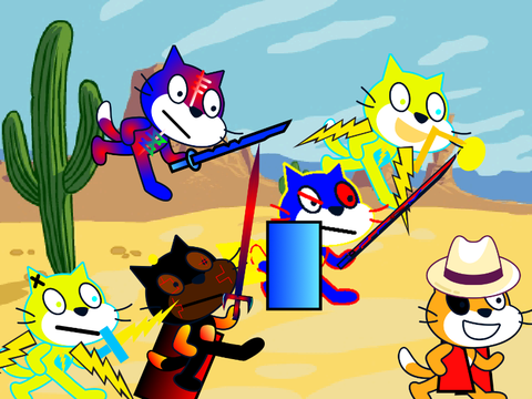 Scratch cat battle vs cowboy cat 