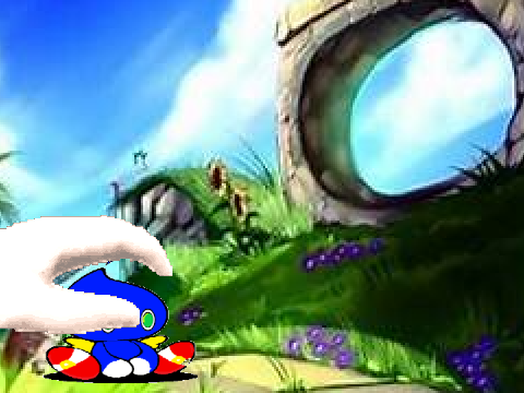Bolt petting his Chao; Blue