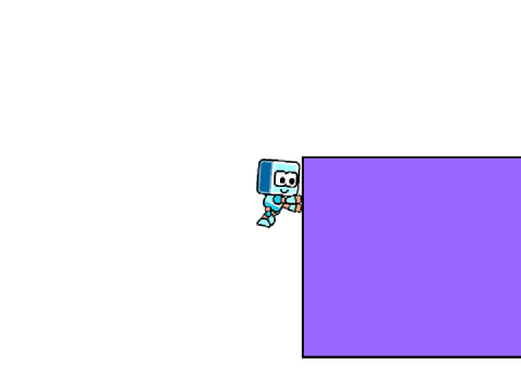 griffpatch's robot animation doing stuff on a purple rectangle with a black outline
