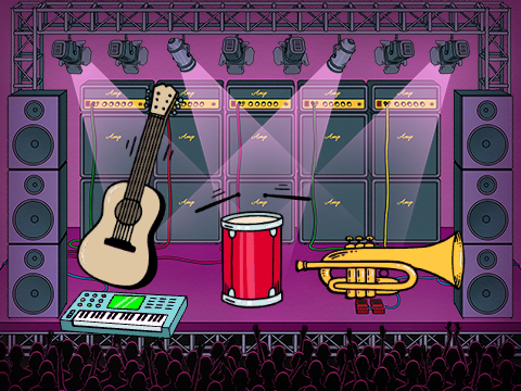 Music with Guitar, Drum, and Trumpet (Updated)