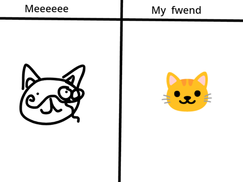 Me vs my fwend drawing a cat