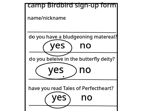 Camp Birdbird sign-up form remix