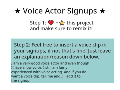 My voice actor signup