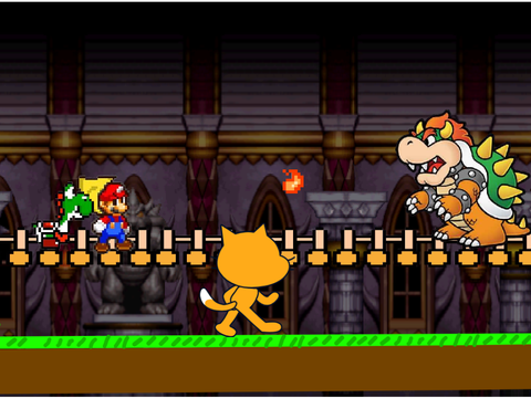 scratch cat watches mario and bowser fight (animation)