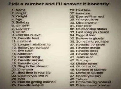 Pick A Number And Ill Answer Honestly! 