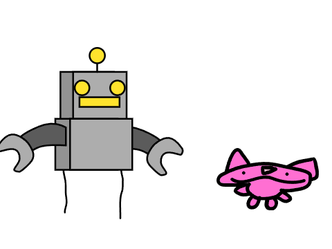 Random robot and pink cat