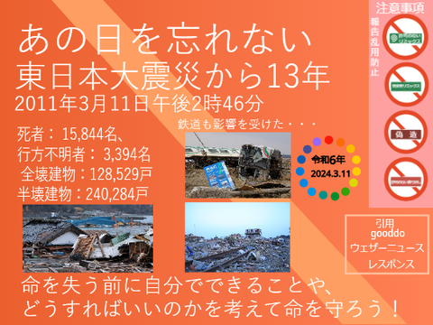 東日本大震災　あの日を忘れない　2011.3.11.pm2:46