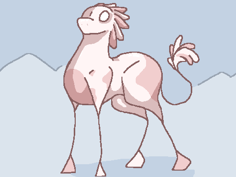 YEEEEEE hybrid horse thing with flesh noodles (or feathers) on its head hahaahahah