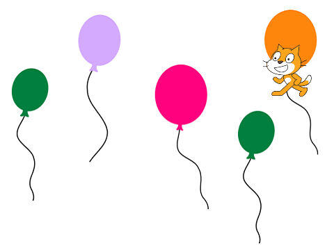 1-5 Anfang - Katze berührt farbige Ballons 