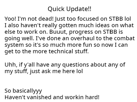 Quick Update!!!