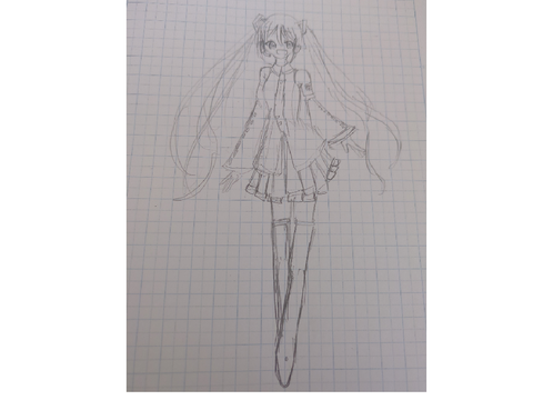 初音ミクちゃんをアナログでかいてみた！