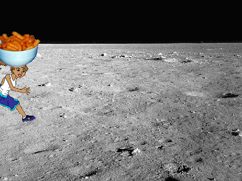 cheese puff girl on the moon