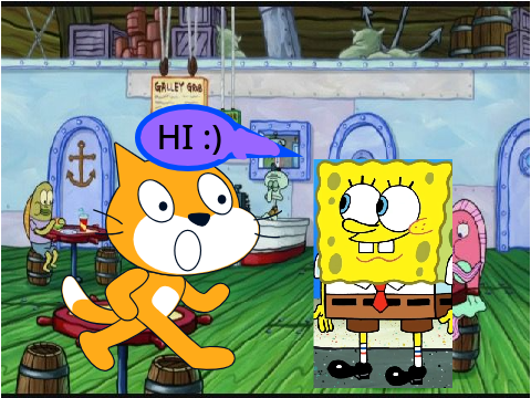 cat meeting sponge bob (picture cannot do anything)
