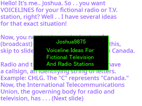 Voiceline Ideas For Fictional Television And Radio Stations