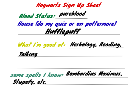 Nettle's Hogwarts Sign up Sheet Remix