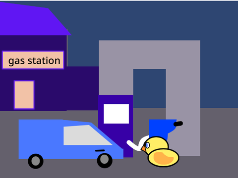 A duck at a Gas PUmp
