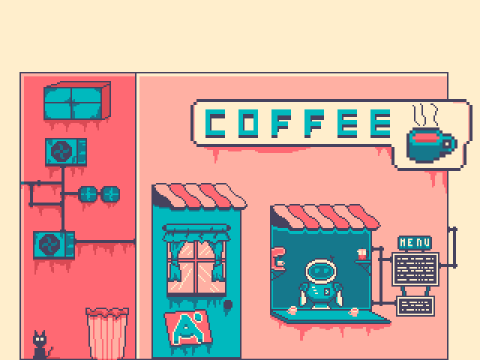 Pixel art coffee shop