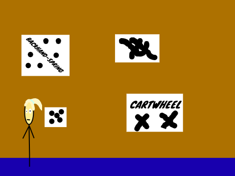 Stick lady doing back-handspring
